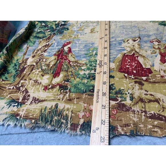 Vintage TPS4 Scenic Tapestry Fabric Panel Ladies Dog Design 23" x 56" Cotton Ble - Picture 4 of 7